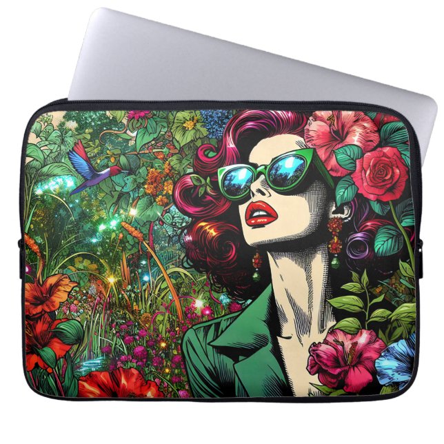 Funda Para Portátil Mujer bonito en jardín de flores (Frente)