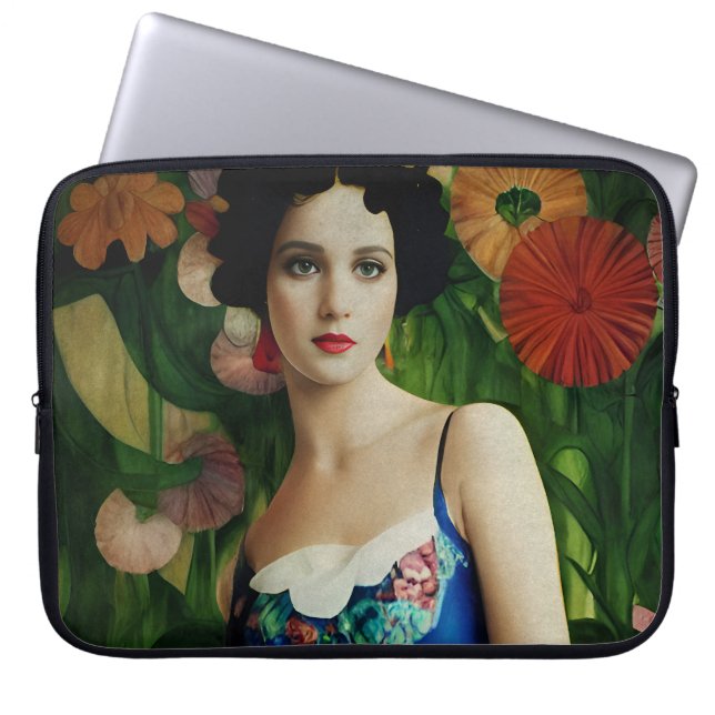 Funda Para Portátil Mujer de estilo Art Déco elegante con grandes flor (Frente)