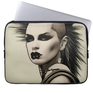 Funda Para Portátil Mujer distópica punk rockera con mohawk y piercing