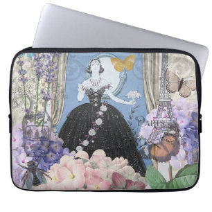 Funda Para Portátil Mujer elegante azul vestido floral de fantasía 