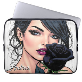 Funda Para Portátil Mujer Gótica Malhumorada Personalizada con Rosa