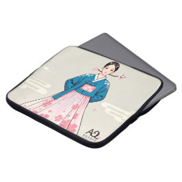 Funda Para Portátil Mujer hanbok con top azul y flores de cerezo en mo