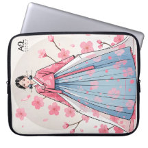 Mujer Hanbok radiante adornada con cerezo