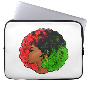 Funda Para Portátil Mujer niña negra panafricana orgullo afro verde ro