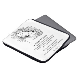 Funda Para Portátil Mujer pacífica, arte de pared de rosa blanco y neg
