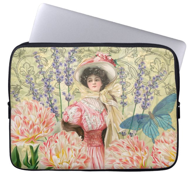Funda Para Portátil Mujer Victoriana Floral Rosa Regencia (Frente)