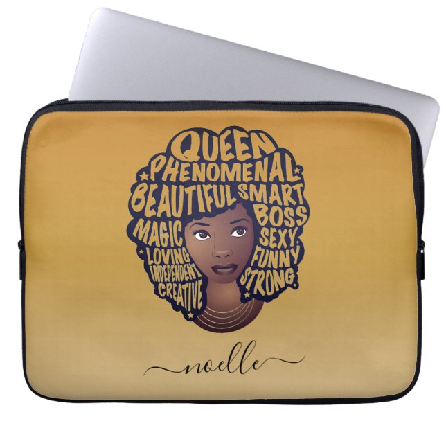 Funda Para Portátil Mujeres negras motivadoras, oro amarillo (Frente)