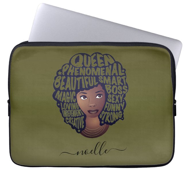 Funda Para Portátil Mujeres negras motivadoras, verde oliva (Frente)