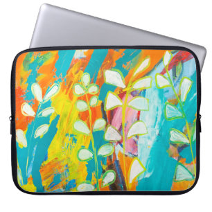 Funda Para Portátil Multicolored Floral Acrylic Painting Abstract Back