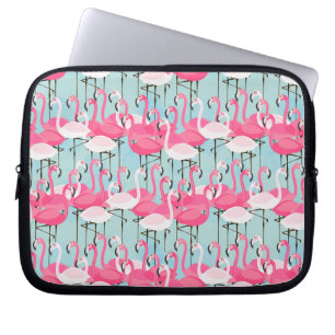 Funda Para Portátil Multitud Rosa Y Blanca De Flamingos