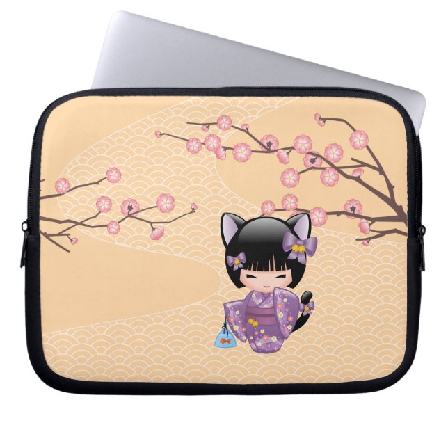 Funda Para Portátil Muñeca de Neko Kokeshi - chica de geisha de los (Frente)