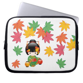 Funda Para Portátil Muñeca Kokeshi Caída - Chica de Kimono Verde Geish