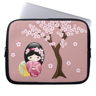 Funda Para Portátil Muñeca Kokeshi de Primavera - Geisha Japonesa Ador