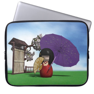 Funda Para Portátil Muñeca Kokeshi Japonesa Arte Flor de Cerezo