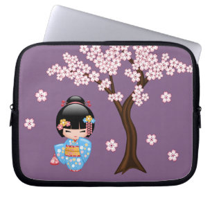 Funda Para Portátil Muñeca Maiko Kokeshi - Chica Geisha de Kimono Azu