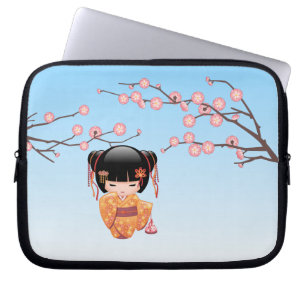Funda Para Portátil Muñeca Ume Kokeshi - Azul Chica Geisha japonés