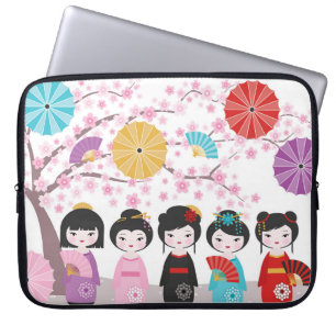 Funda Para Portátil Muñecas kokeshi japonesas