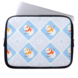 Funda Para Portátil Muñeco de nieve y copos de nieve con patrón a cuad