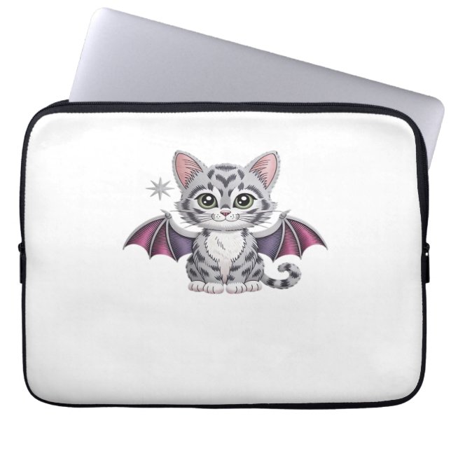 Funda Para Portátil murciélago de gato bordado camiseta clásica (Frente)