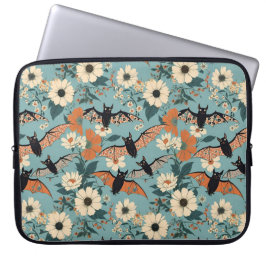 Funda Para Portátil Murciélagos y flores de Halloween con patchwork fl