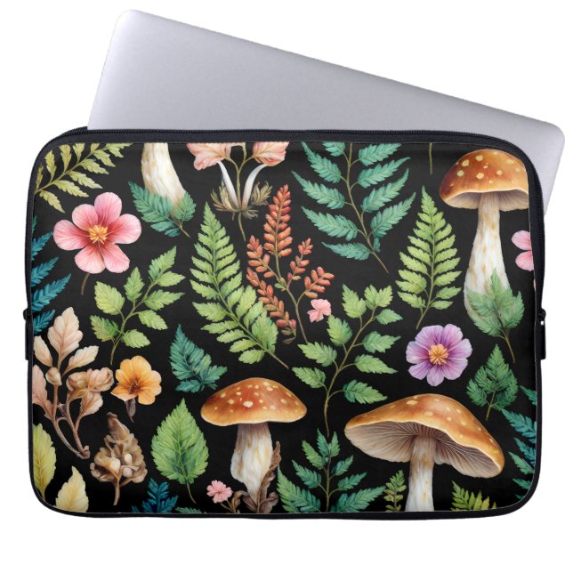 Funda Para Portátil Mushroom Woodland Forest Fern Art (Frente)