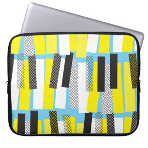 Funda Para Portátil Música de jazz, patrón geométrico azul amarillo.