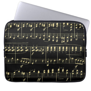 Funda Para Portátil Música dorada en negro