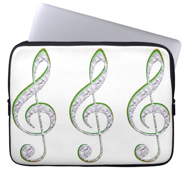 Funda Para Portátil MÚSICA Esmeralda y Diamond Treble Clef (Frente)