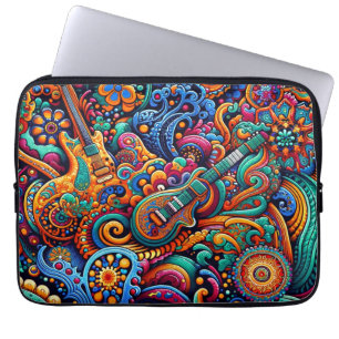 Funda Para Portátil Música Retro Colorida y Psicodélica con guitarra b