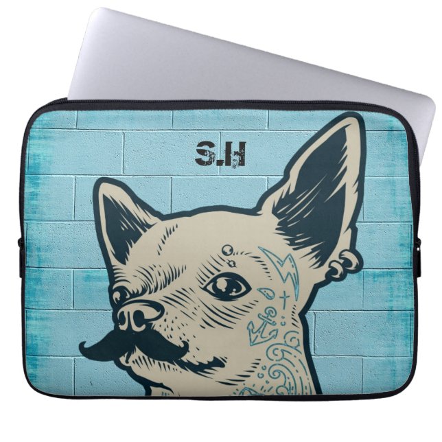 Funda Para Portátil Mustache Chihuahua Graffiti Monograma (Frente)
