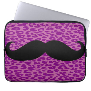 Funda Para Portátil Mustache negro sobre la impresión de leopardo
