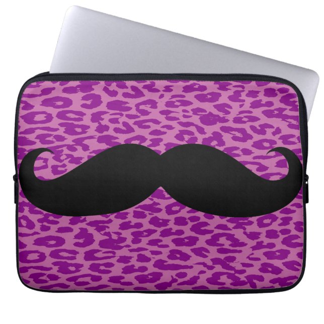Funda Para Portátil Mustache negro sobre la impresión de leopardo (Frente)
