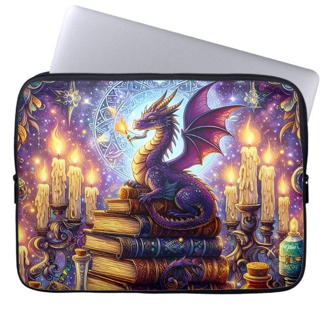 Funda Para Portátil Mystical Dragon Wizard Books (Frente)