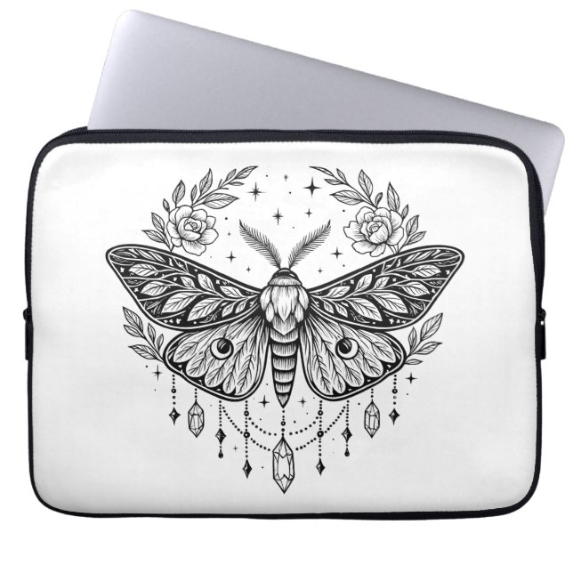 Funda Para Portátil Mystical Gothic Moth Botanical Celestial Line Art (Frente)