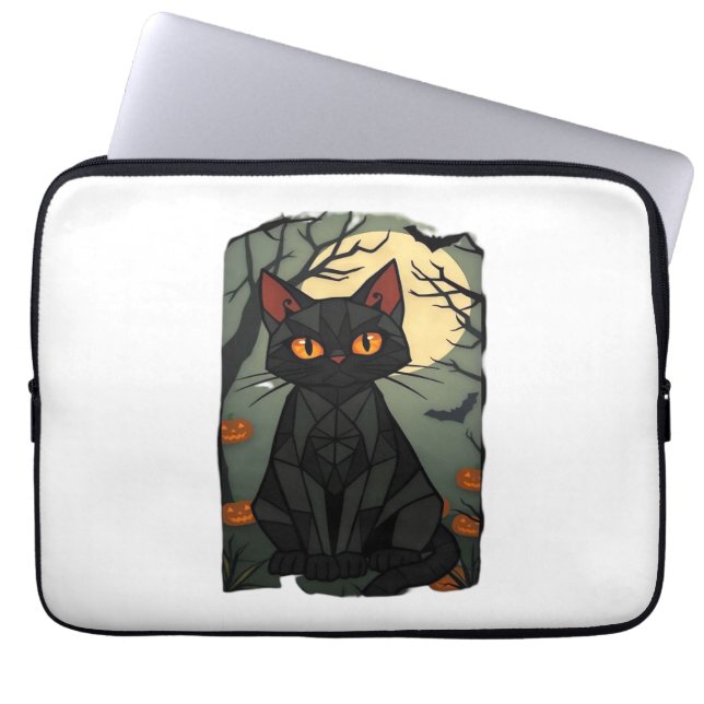Funda Para Portátil Mystical Halloween Black Cat Art - Spookly Feline  (Frente)