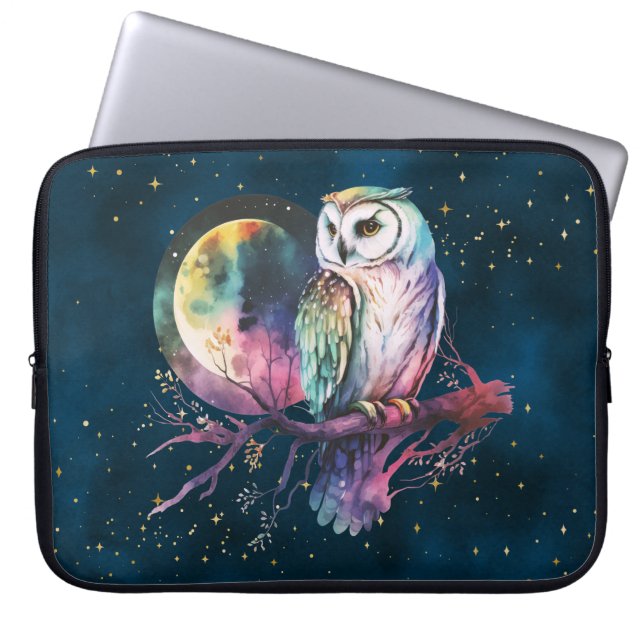 Funda Para Portátil Mystical Rainbow Owl y Full Moon Celestial (Frente)