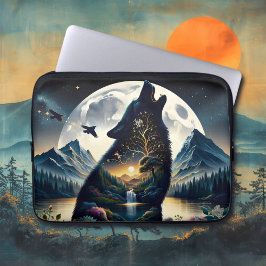 Funda Para Portátil Mystical Wolf Howling en Moon Surreal