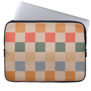 Funda Para Portátil Naranja azul beige Brown Checkered Gingham Pattern