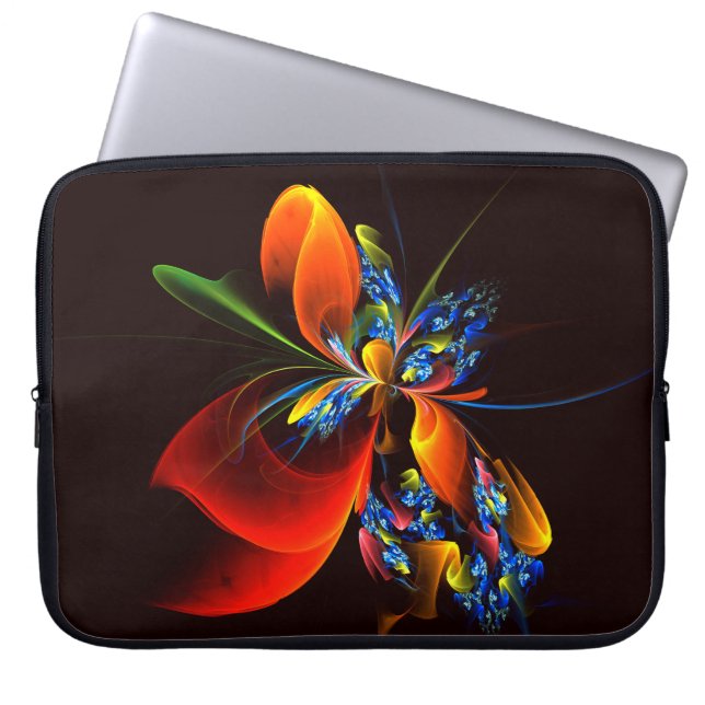 Funda Para Portátil Naranja azul Floral Moderno Resumen Patrón de arte (Frente)