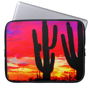 Funda Para Portátil Naranja azul rosado rosado de Cactus Sunset