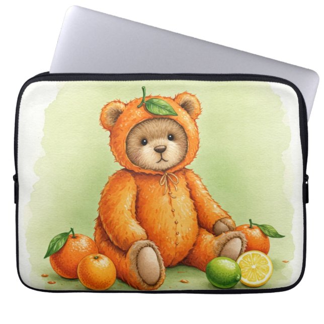 Funda Para Portátil Naranja brillante Teddy por Natasha Us (Frente)