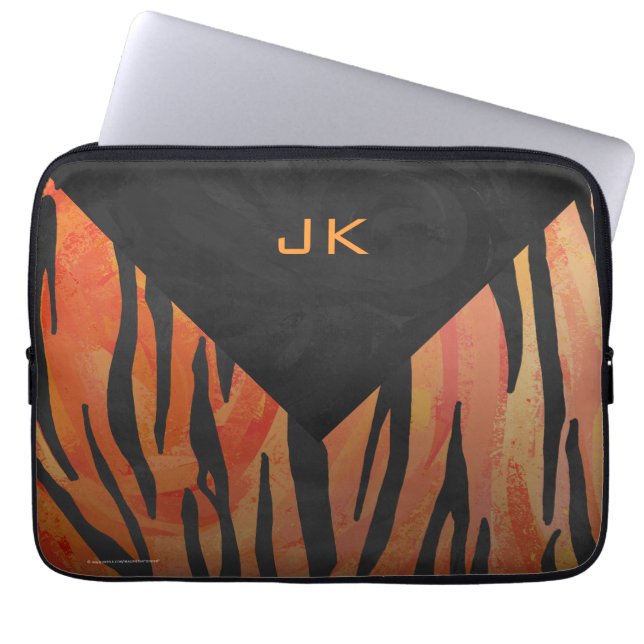 Funda Para Portátil Naranja caliente de tigres monogramo y patrón de i (Frente)