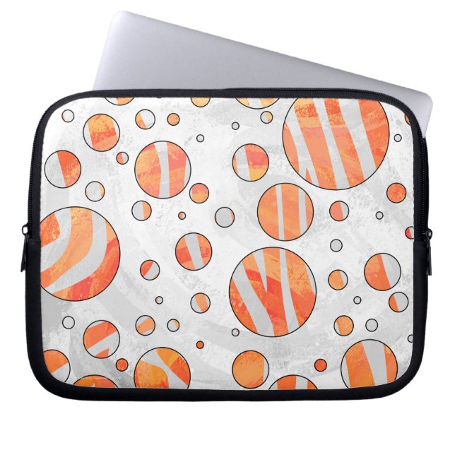Funda Para Portátil Naranja cebra y punto de polka blanca (Frente)