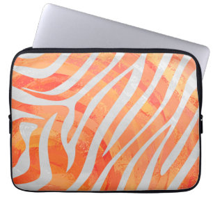 Funda Para Portátil Naranja de cebra y impresión en blanco