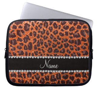 Funda Para Portátil Naranja de nombre personalizado purpurina leopardo