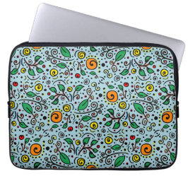 Funda Para Portátil Naranja de patrones de flores Swirl Berry en Verde