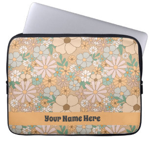 Funda Para Portátil Naranja De Peach Floral Gris Rosa