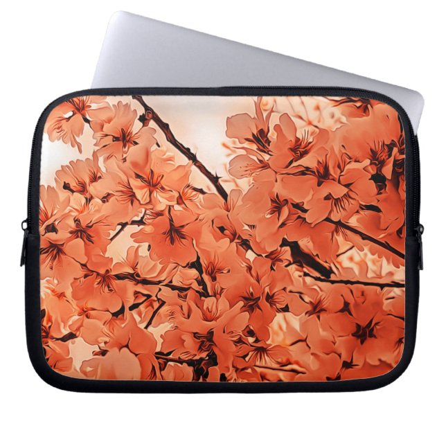 Funda Para Portátil Naranja de ramas ornamentales de cerezo estilizada (Frente)