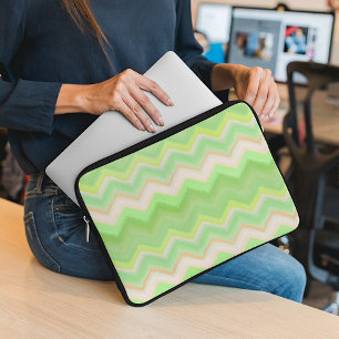 Funda Para Portátil Naranja de verano divertido Lime Green Ikat Zigzag