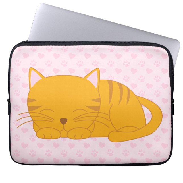 Funda Para Portátil Naranja durmiente Tabby Cat (Frente)